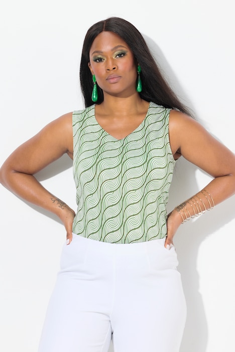 Wave Print Sleeveless Slinky Top