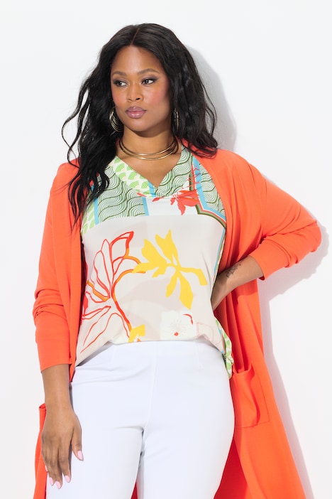 Wave Patch Print 3/4 Sleeve Slinky Top