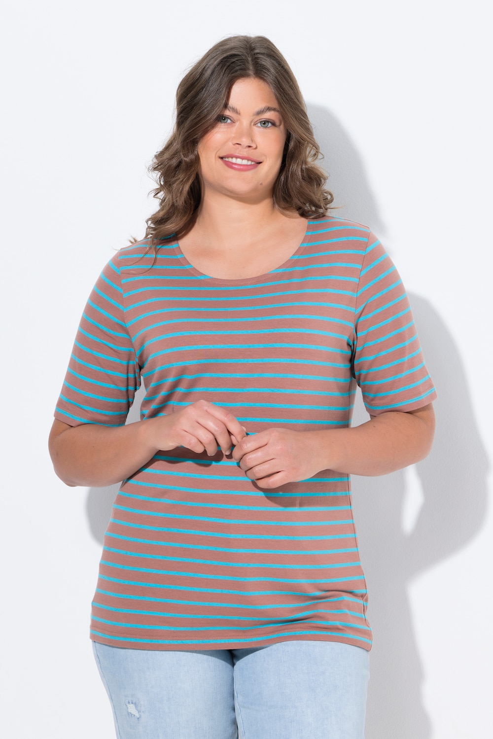 Große Größen Ringelshirt, Damen, braun, Größe: 40/42, Baumwolle/Polyester, LAURASON