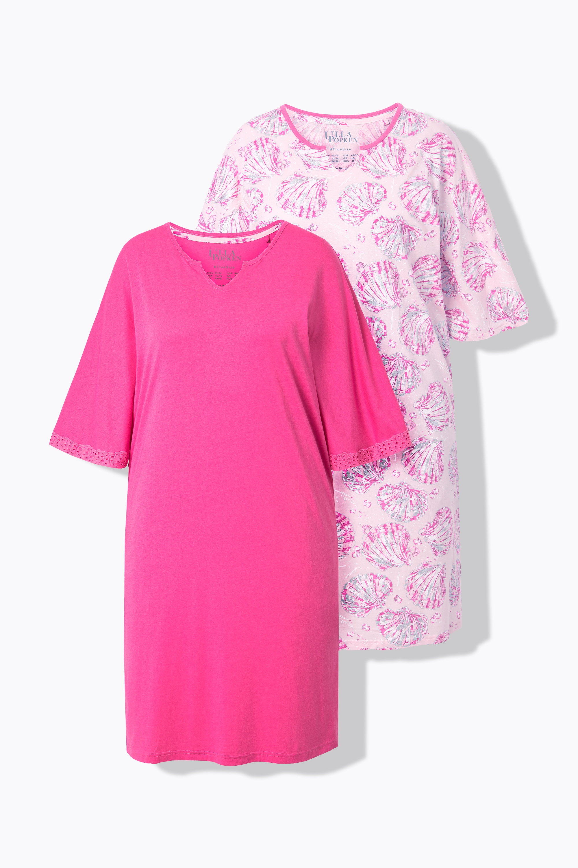Ulla Popken Damen große Größen Bigshirts 2er Pack Muscheln Tunika Ausschnitt