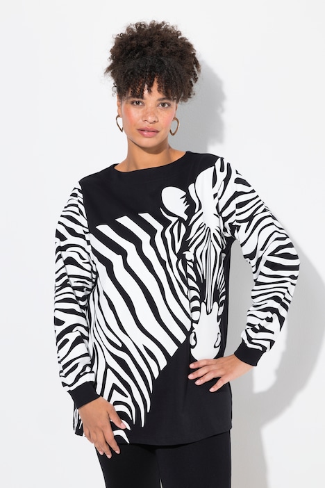 Sweatshirt, A-Linie, Zebra-Muster, weiter Langarm