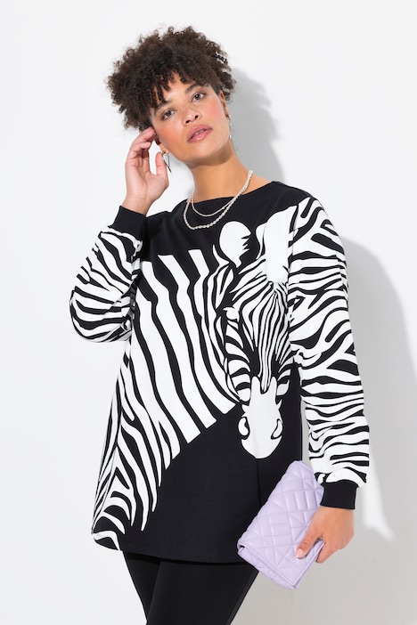 Sweatshirt, A-Linie, Zebra-Muster, weiter Langarm