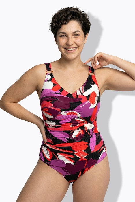 Badeanzug, Raffung, Softcups, V-Ausschnitt