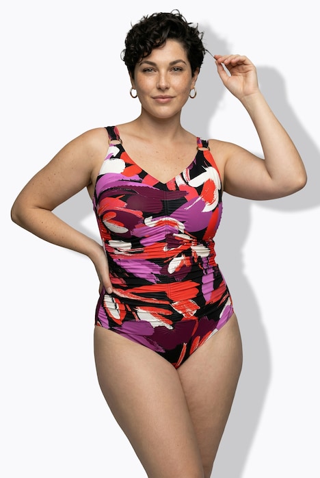 Badeanzug, Raffung, Softcups, V-Ausschnitt