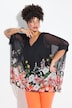Bluse, overdimensjonert, mesh, kantprint