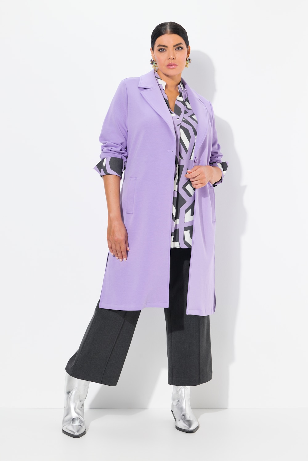 Große Größen Punto-Longblazer, Damen, lila, Größe: 58/60, Baumwolle/Polyester, Ulla Popken