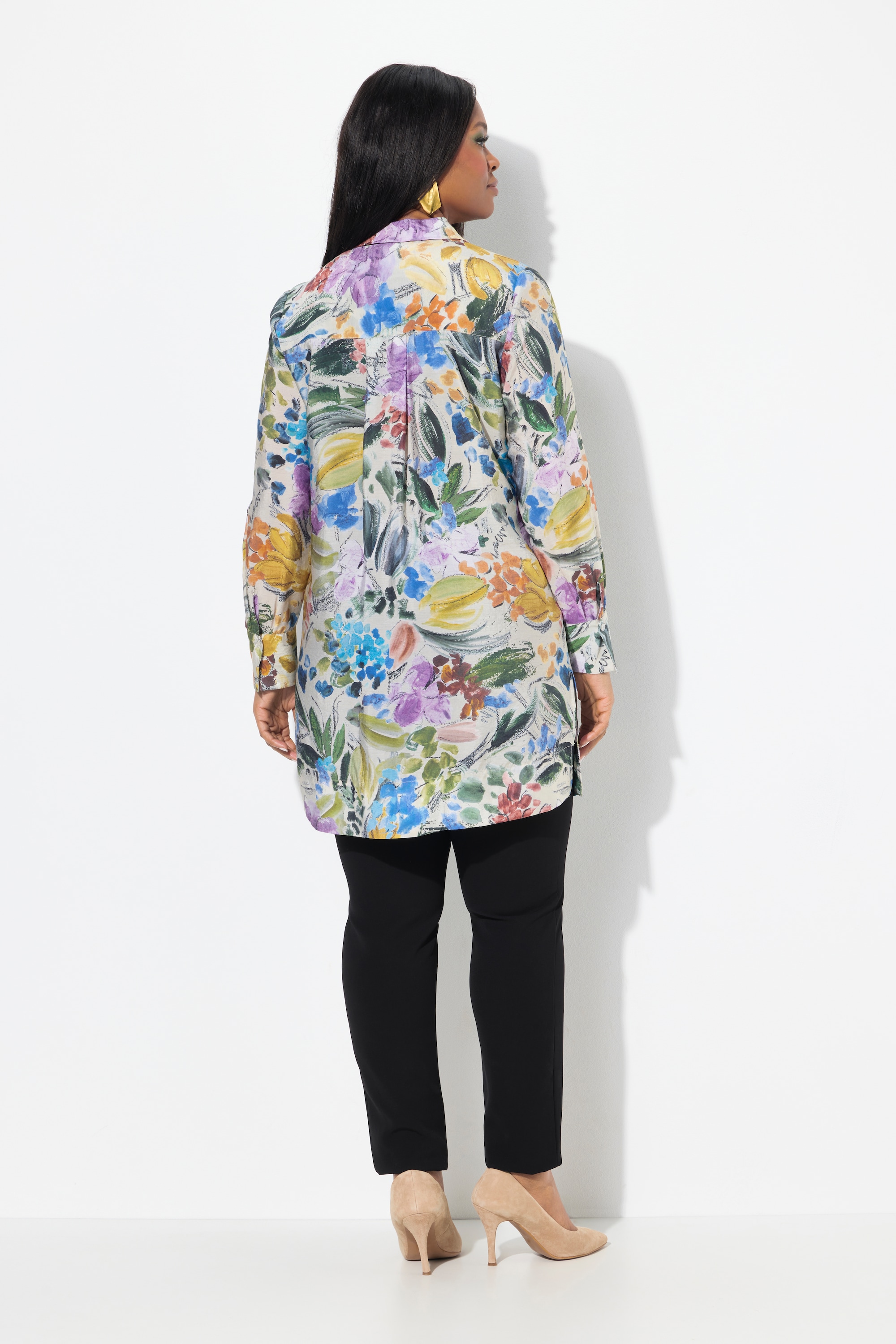 Ulla Popken Damen große Größen Longbluse Modalmix Hemdkragen Langarm 837371