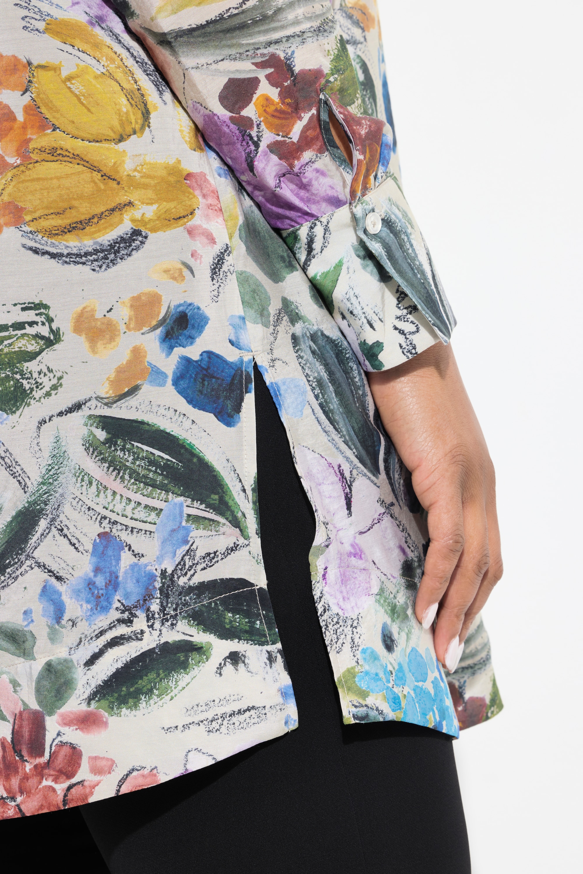 Ulla Popken Damen große Größen Longbluse Modalmix Hemdkragen Langarm 837371