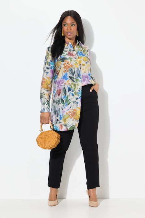 Watercolor Floral Long Sleeve Tunic Blouse