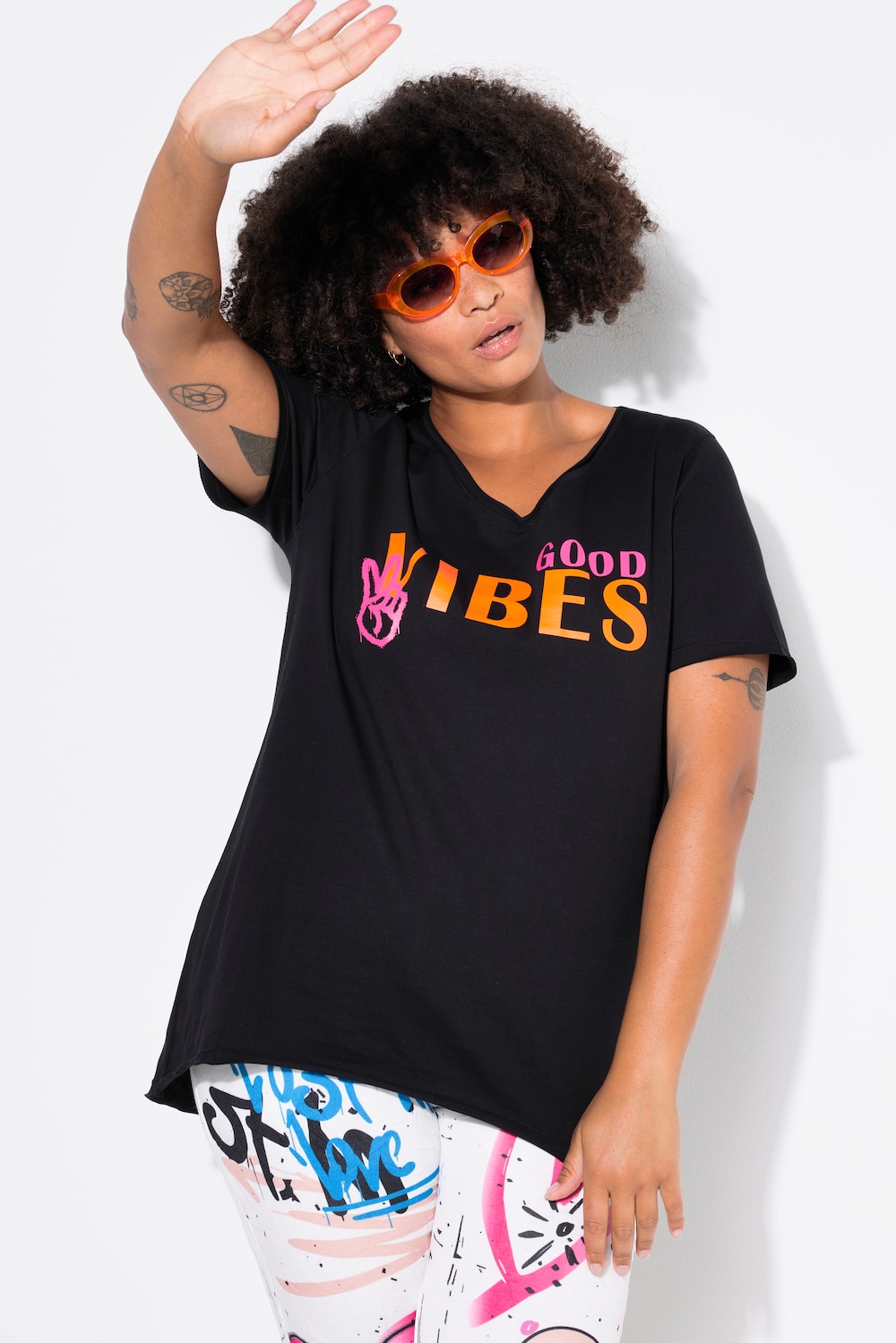 T-shirt, A-lijn, GOOD VIBES-motief