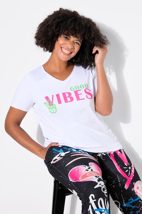 T-Shirt, A-Linie, GOOD VIBES-Motiv