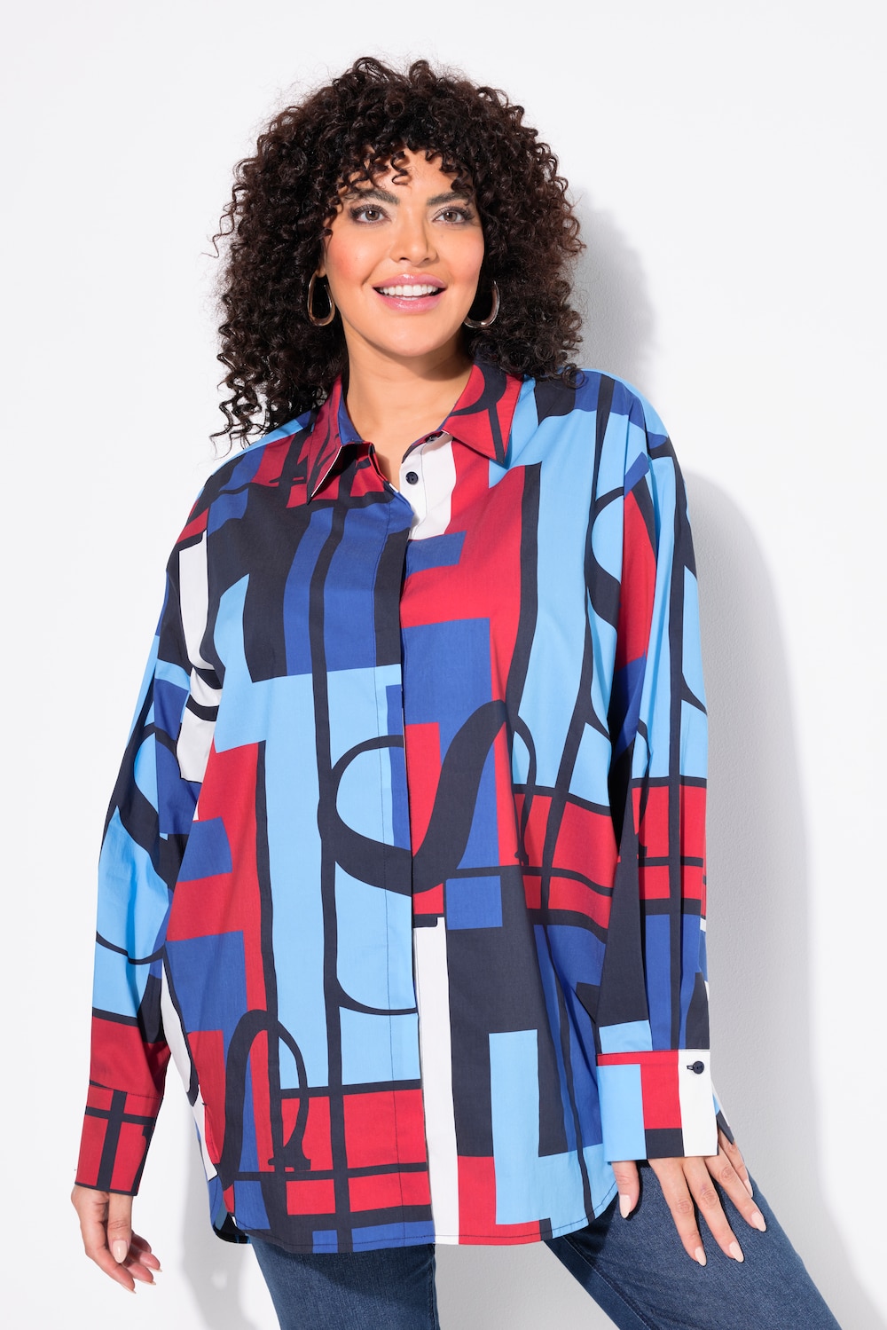 Große Größen Hemdbluse, Damen, blau, Größe: 58/60, Baumwolle/Synthetische Fasern, Ulla Popken