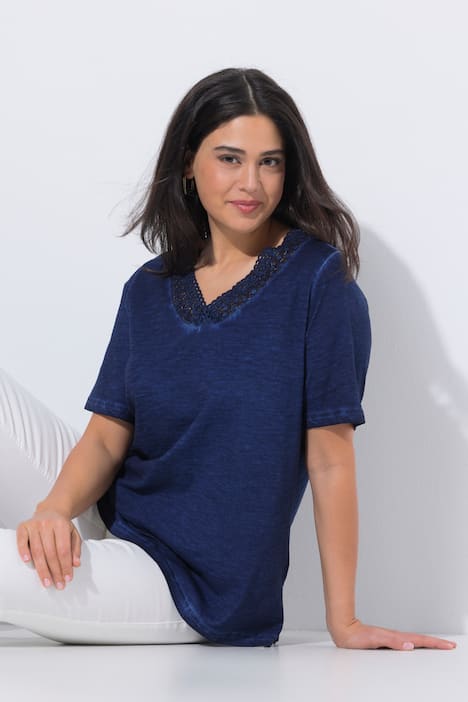 T-Shirt, Spitze, Classic, V-Ausschnitt, Halbarm