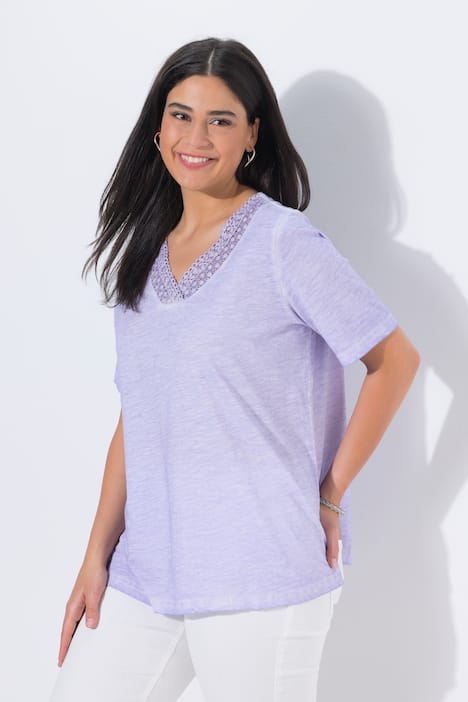 T-Shirt, Spitze, Classic, V-Ausschnitt, Halbarm
