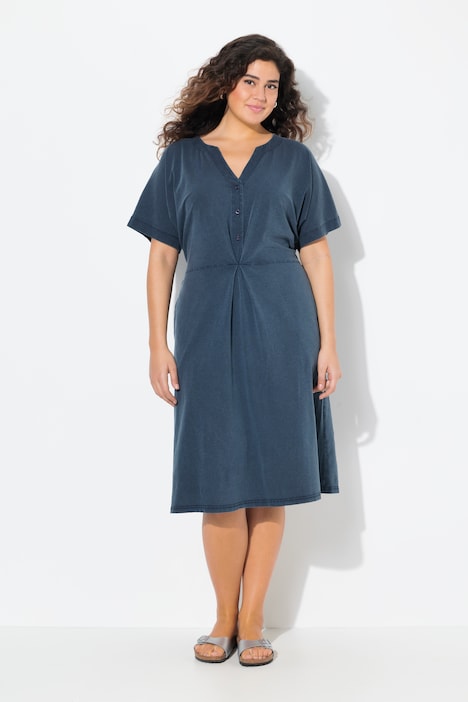 Cold Dyed Short Sleeve Split Neck Jersey Dress