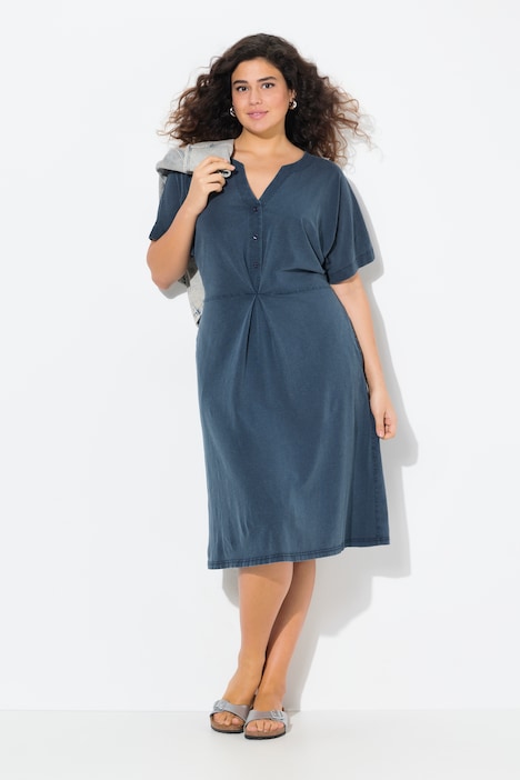 Cold Dyed Short Sleeve Split Neck Jersey Dress