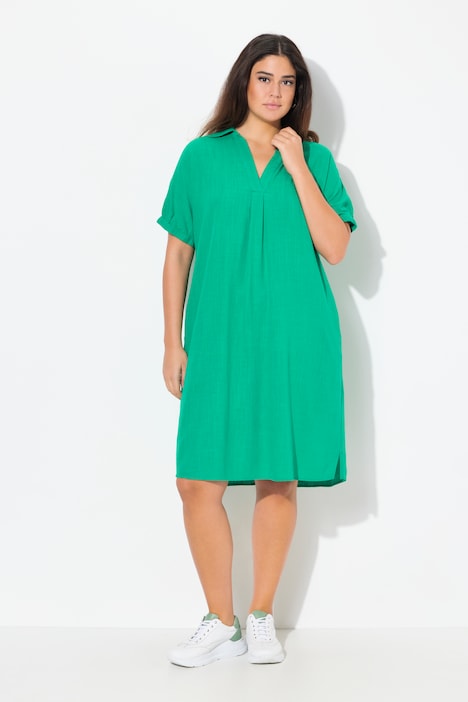 Kleid, Leinenmix, Oversized, Hemdkragen, Halbarm