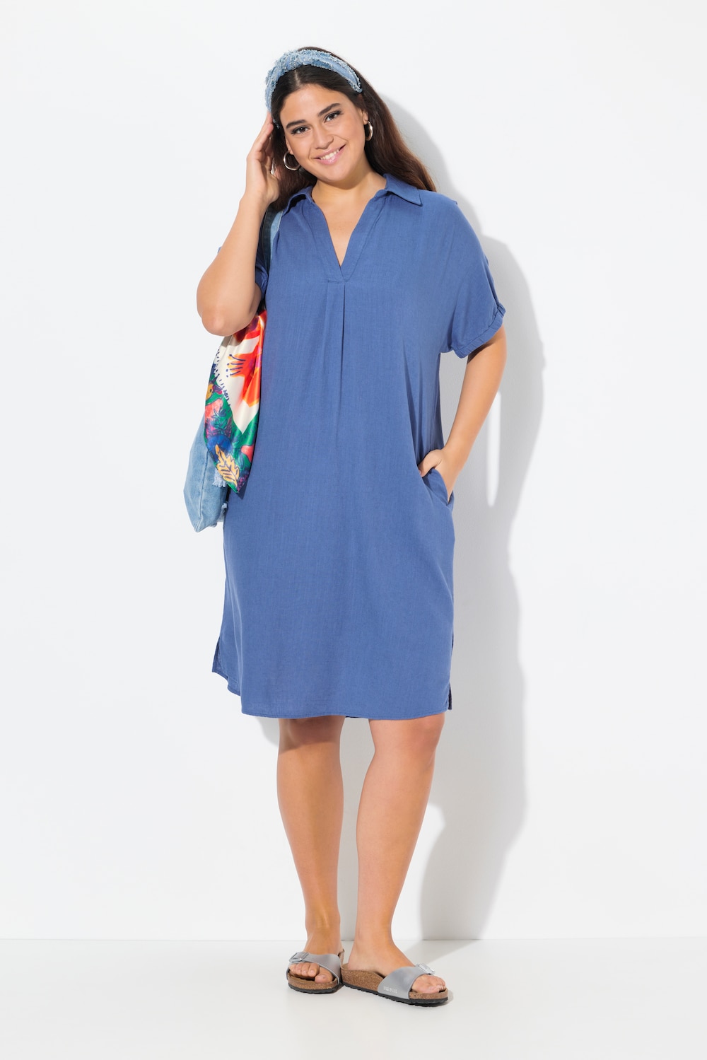 Große Größen Kleid, Damen, blau, Größe: 58/60, Viskose/Leinen, Ulla Popken