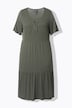 Jersey jurk, smock inzet, ronde hals, halflange klokmouwen