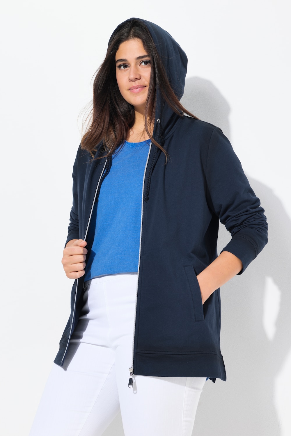 Große Größen Hoodiejacke, Damen, blau, Größe: 62/64, Baumwolle/Polyester, Ulla Popken