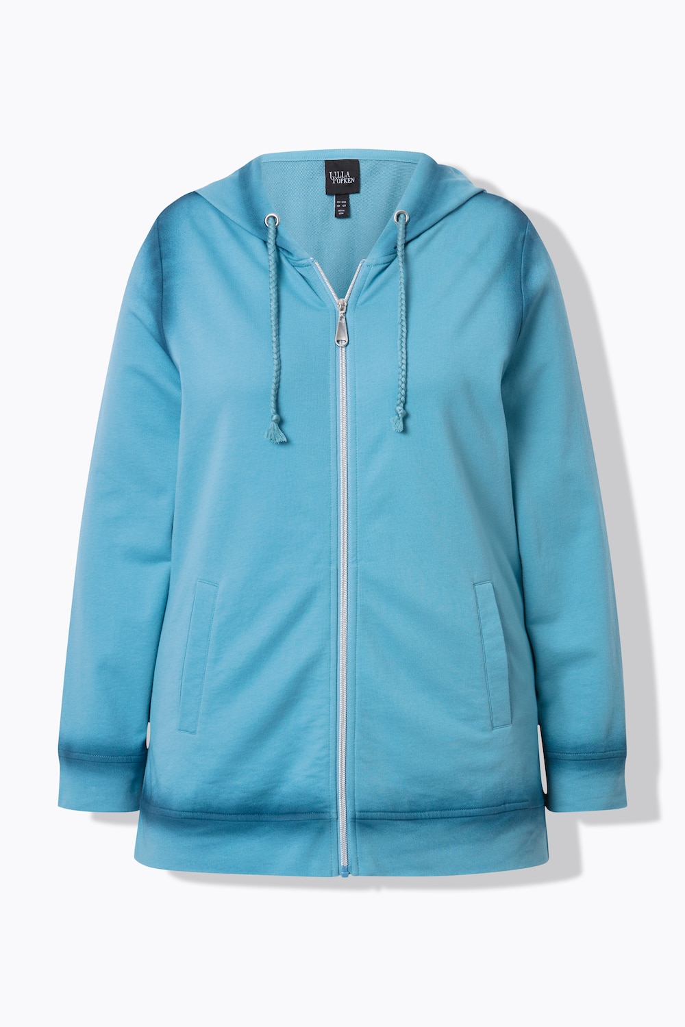 Stora storlekar Hoodiejacka, Dam, turkos, storlek: 58/60, Bomull/Polyester, Ulla Popken