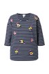 Pruhované tričko,výšivka, oversize, kulatý výstřih, 3/4 rukávy