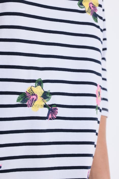 Ringelshirt, Stickerei, Oversized, Rundhals, 3/4-Arm