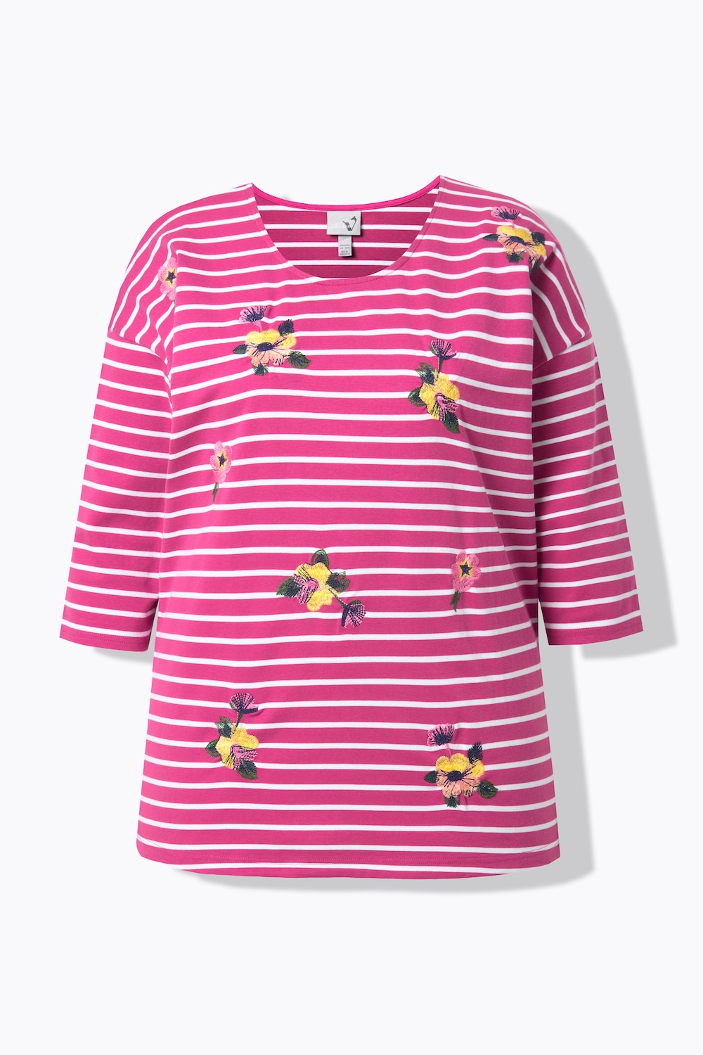 Stora storlekar Randig topp med brodyr, Dam, rosa, storlek: 46/48, Bomull/Polyester, Ulla Popken