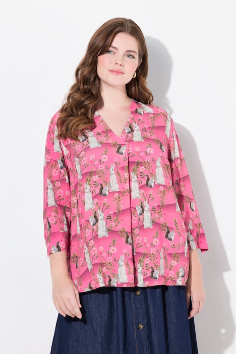 Bunny Print 3/4 Sleeve Blouse