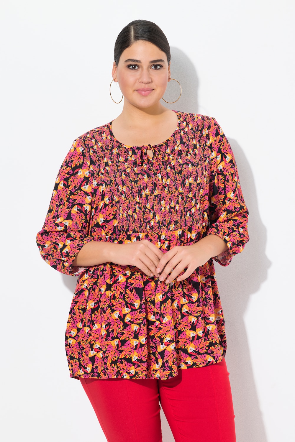 Große Größen Smok-Bluse, Damen, schwarz, Größe: 42/44, Viskose, Ulla Popken