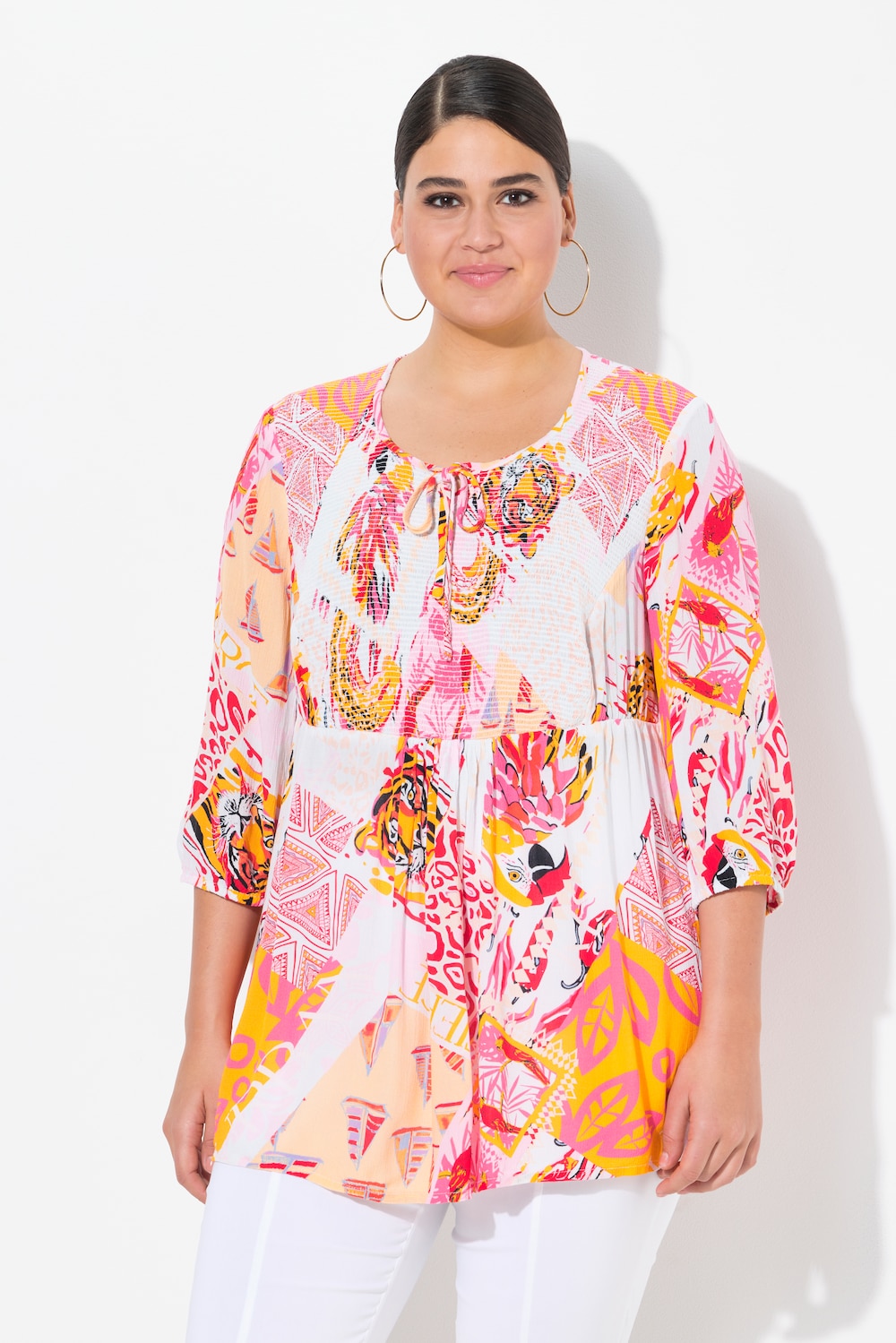 Große Größen Smok-Bluse, Damen, weiß, Größe: 54/56, Viskose, Ulla Popken