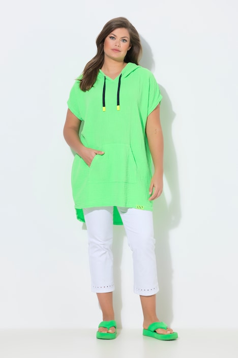 Musselin-Bluse, 1/2 Arm, Kapuze
