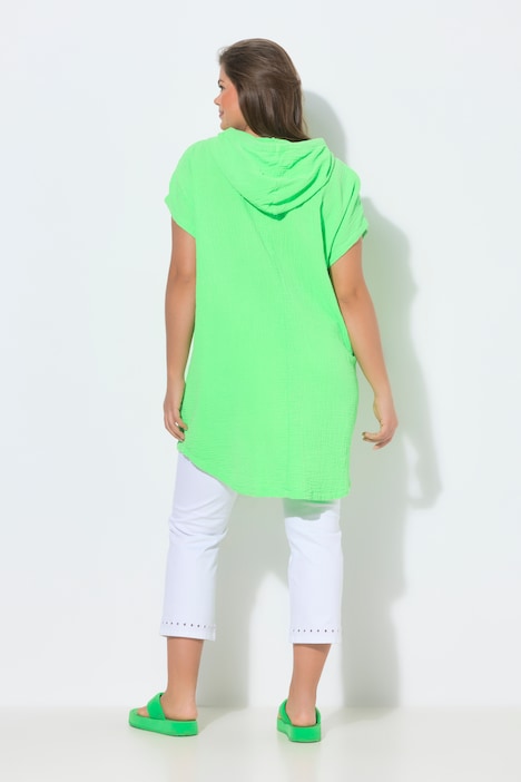 Musselin-Bluse, 1/2 Arm, Kapuze