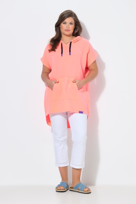 Musselin-Bluse, 1/2 Arm, Kapuze