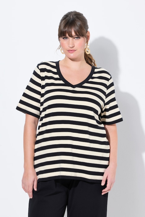 Eco Cotton Striped Short Sleeve V-Neck Tee