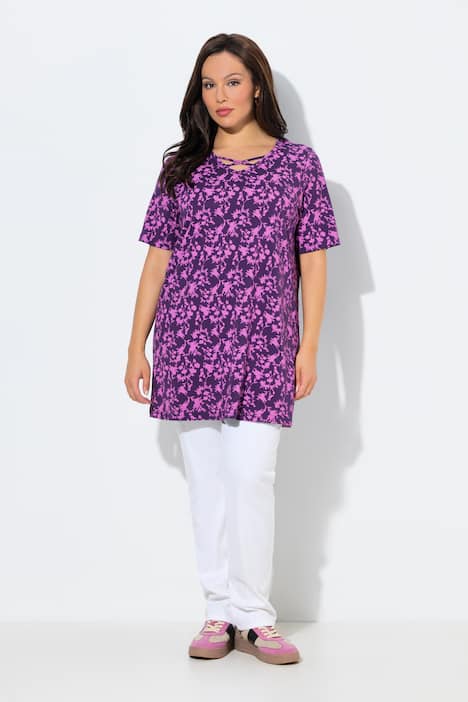 T-shirt, sierbanden, V-hals, korte mouwen