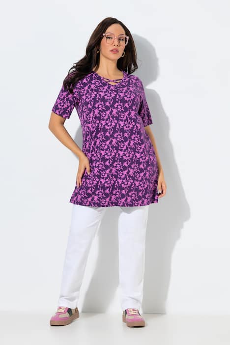 T-shirt, sierbanden, V-hals, korte mouwen