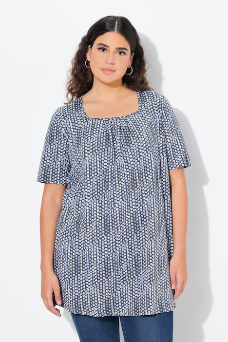 Polka Dot Short Sleeve Square Neck Knit Tunic