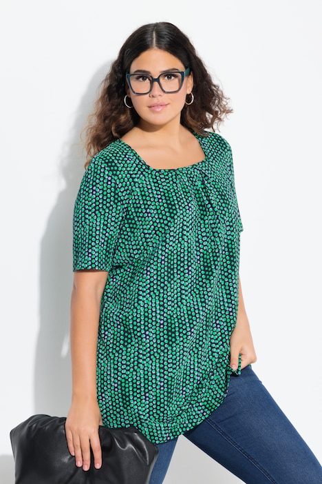 Polka Dot Short Sleeve Square Neck Knit Tunic