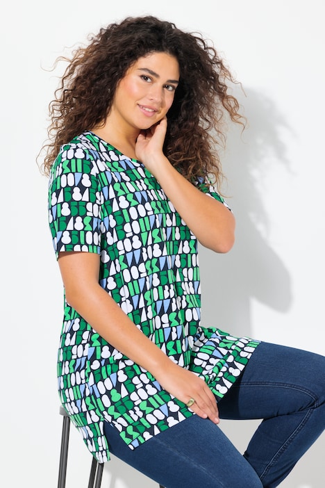 Number Print Short Sleeve V-Neck Knit Tunic