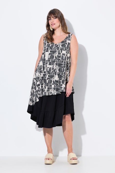 Eco Cotton Layered Abstract Print Jersey Dress