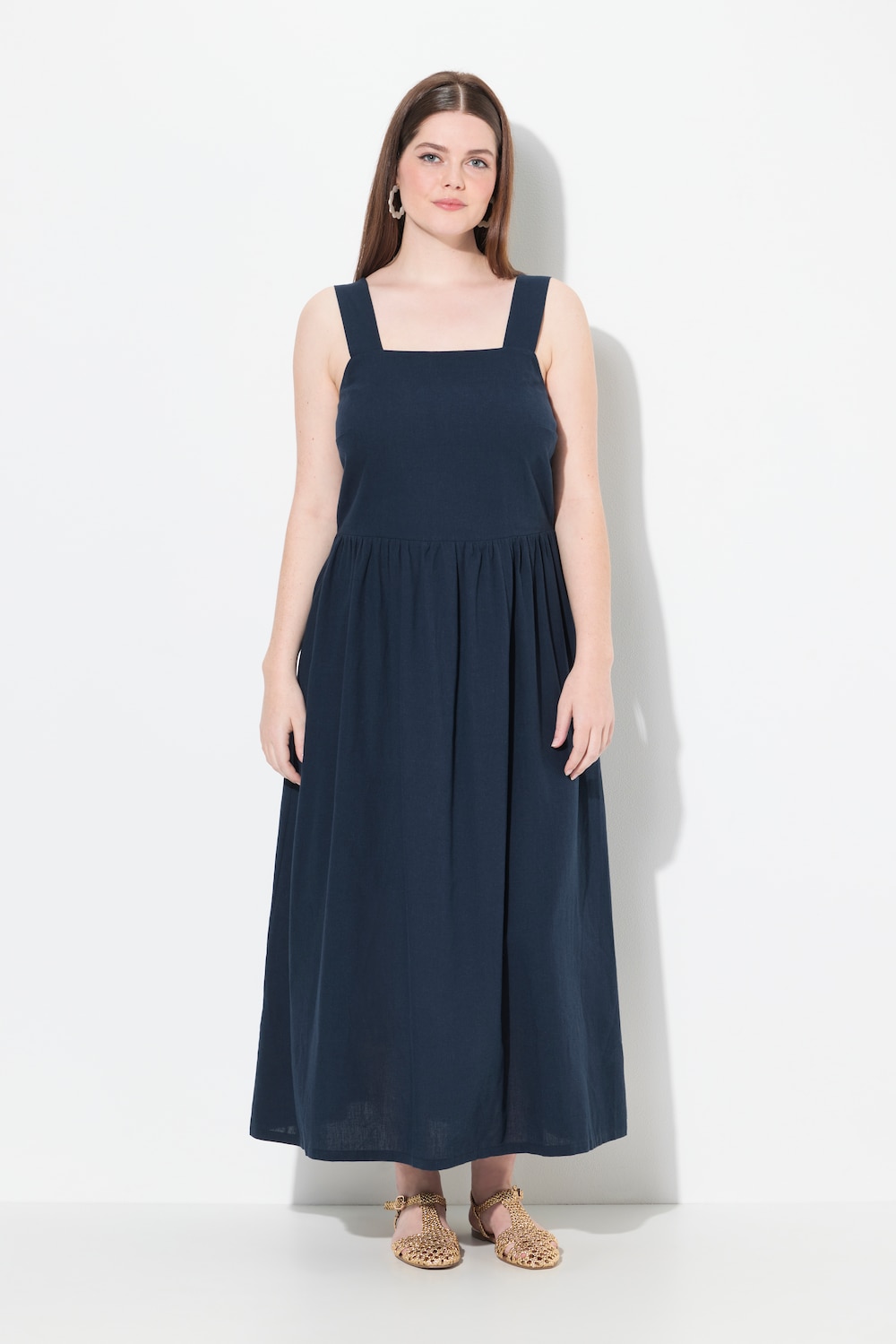 Große Größen Maxikleid, Damen, blau, Größe: 54/56, Baumwolle/Leinen, Ulla Popken