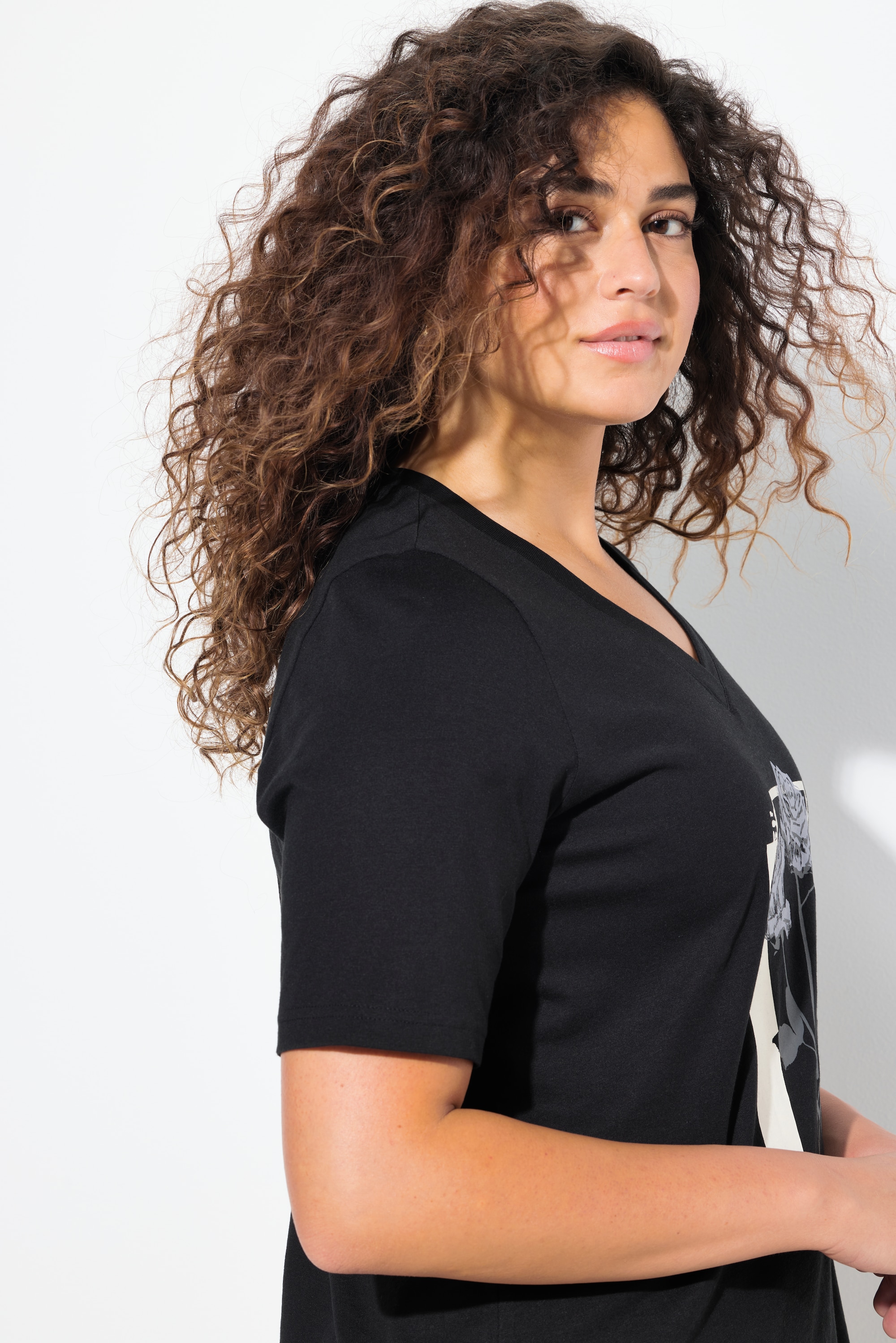 Ulla Popken Damen große Größen T Shirt Blüten Classic V Ausschnitt