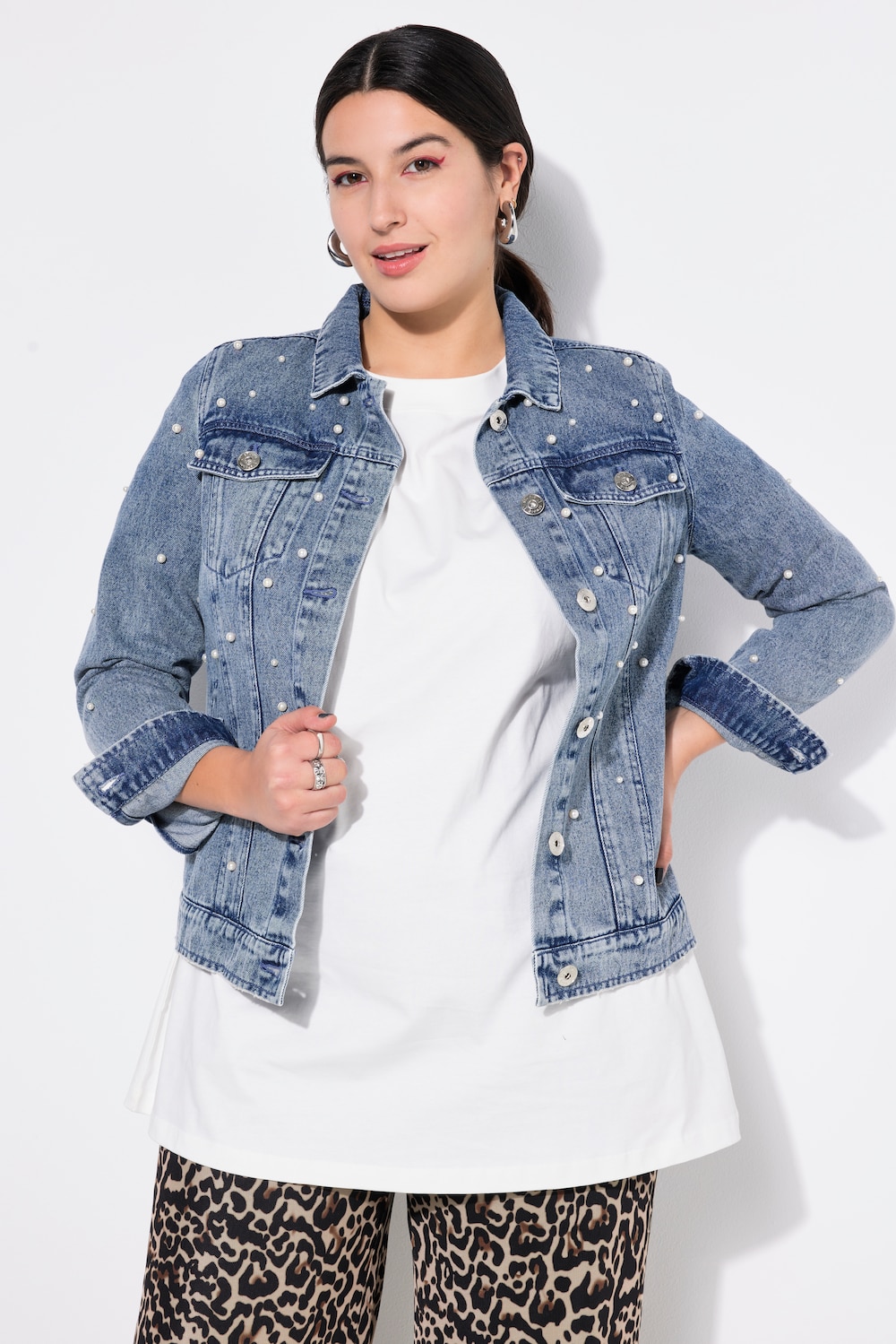 Jeansjacke, Regular Shape, allover Zierperlen
