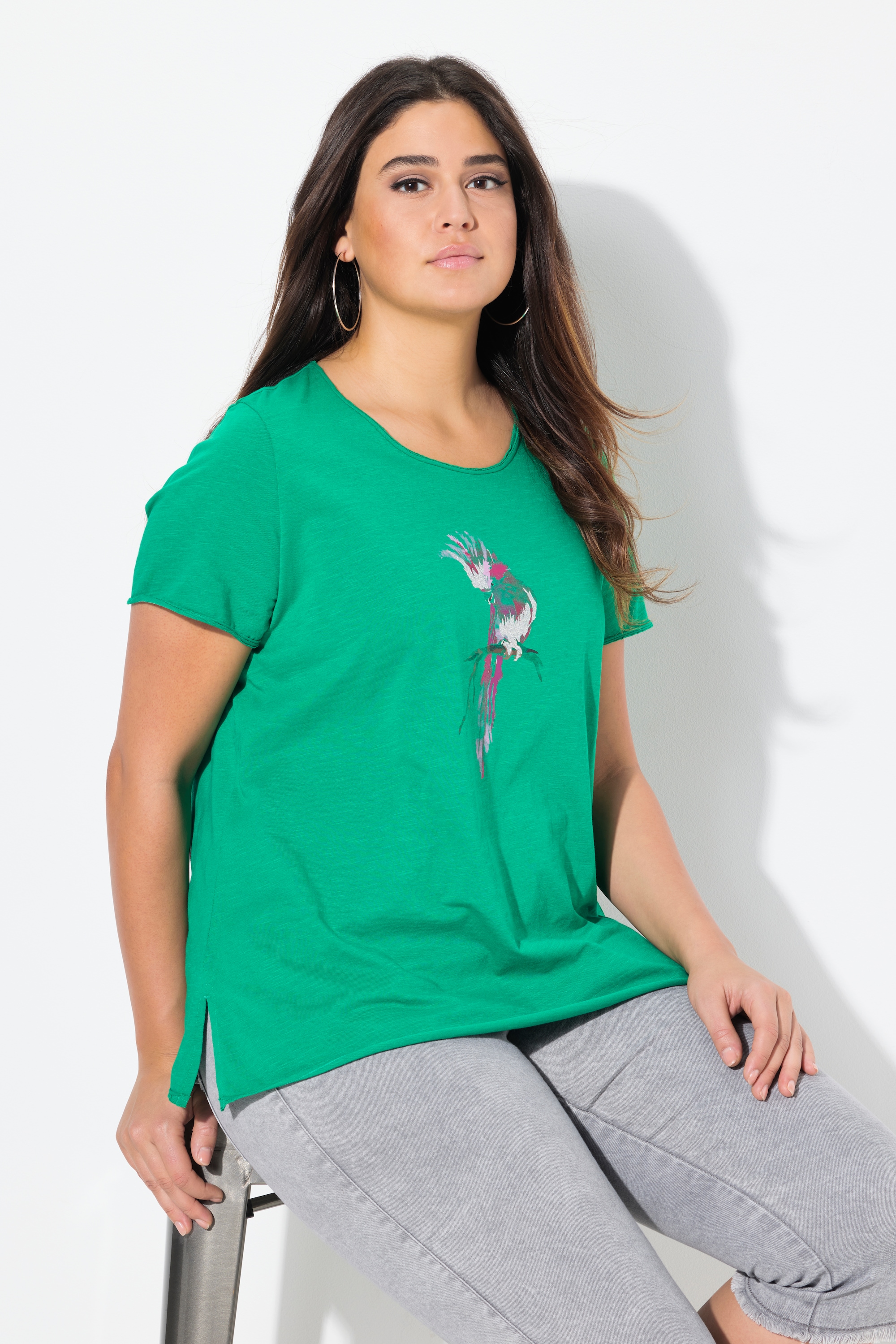 Ulla Popken Damen große Größen T Shirt Papagei Classic Rundhals Halbarm 837510
