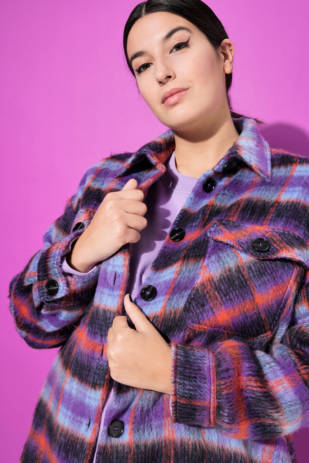 Stora storlekar Rutig shacket, Dam, lila, storlek: 46/48, Polyester, Studio Untold