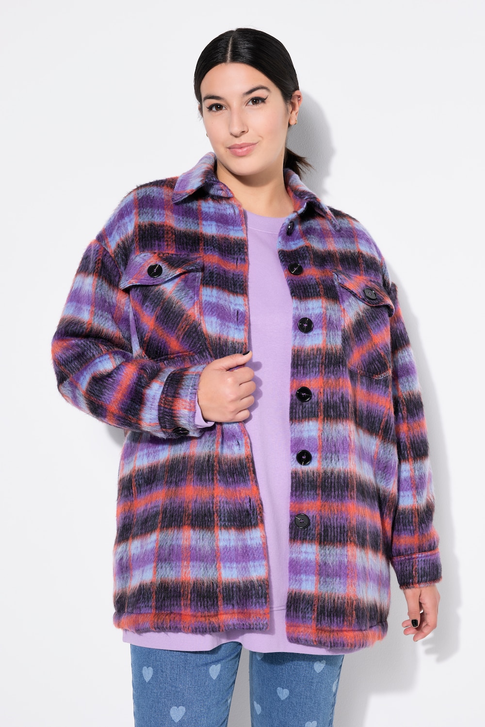 Karo-Hemdjacke, oversized, Langarm