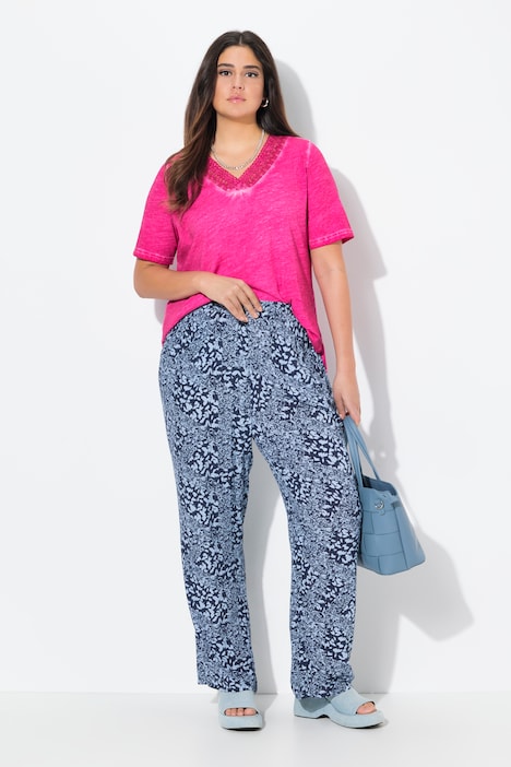 Patch Print Elastic Waist Pants