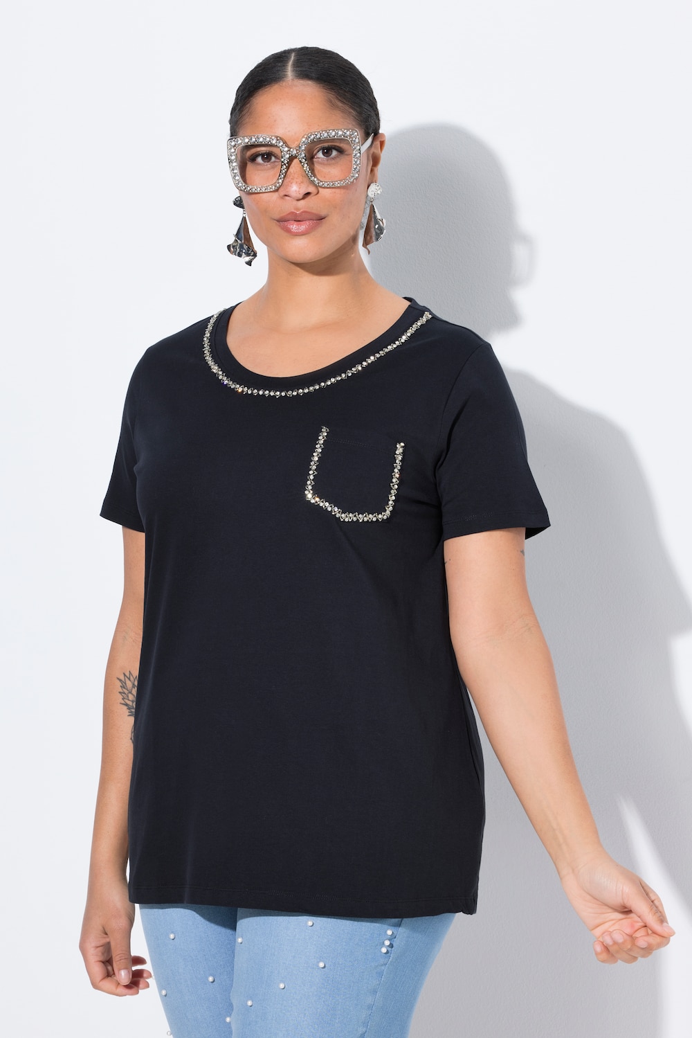 T-shirt, comfortabele pasvorm, sierketting