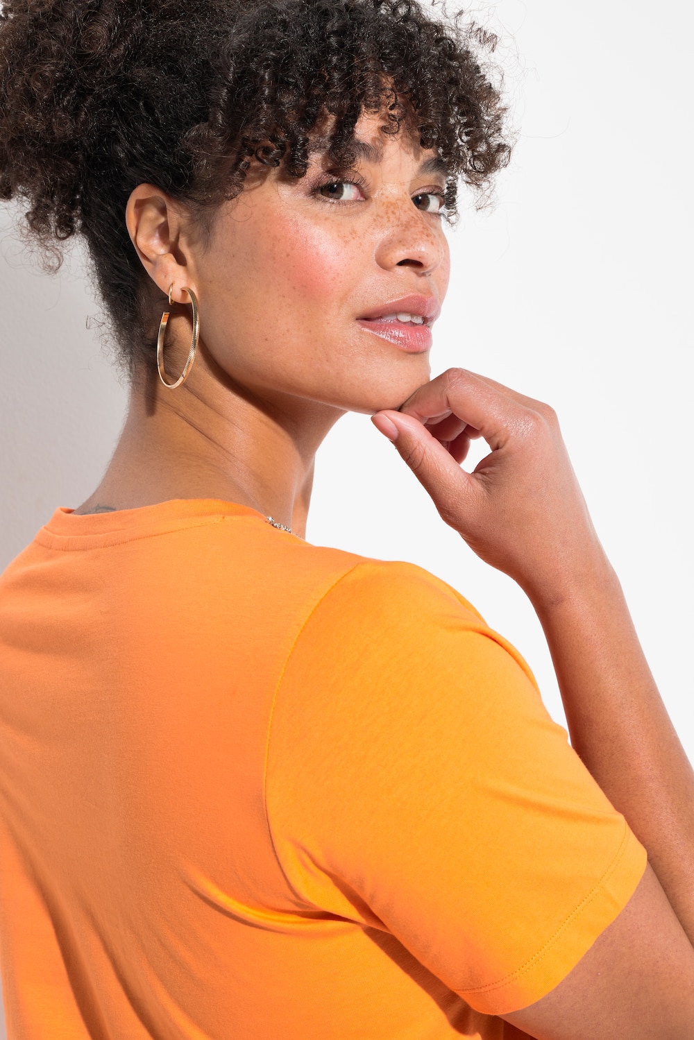 Stora storlekar T-shirt, Dam, orange, storlek: 48, Bomull, Mia Moda